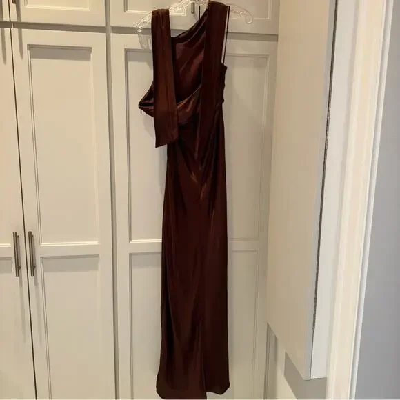 NICHOLAS Galilea High Neck Gold Trim Maxi Dress Espresso 6 - Picture 8 of 16